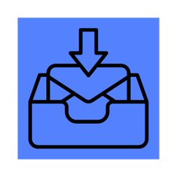 Ein Icon mit einem Brief und einem Postfach auf blauem Hintergrund