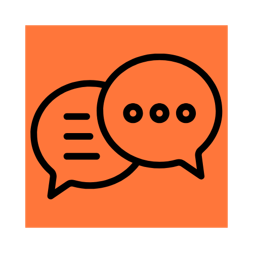 Ein Icon mit zwei Sprechblasen auf orangen Hintergrund
