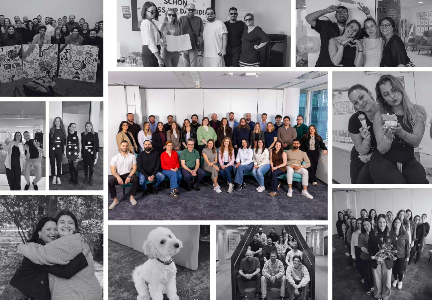 eine Collage aus insgesamt 11 Fotos, auf denen unterschiedliche Menschen in fröhlichen Situationen zu sehen sind